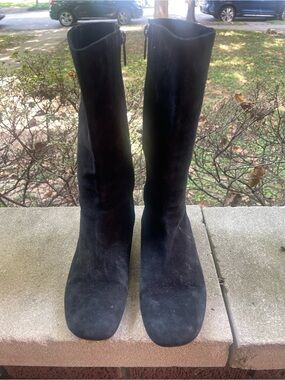 Taryn Rose Black Suede Mid-Calf Zip Boots 39 or 81/2
